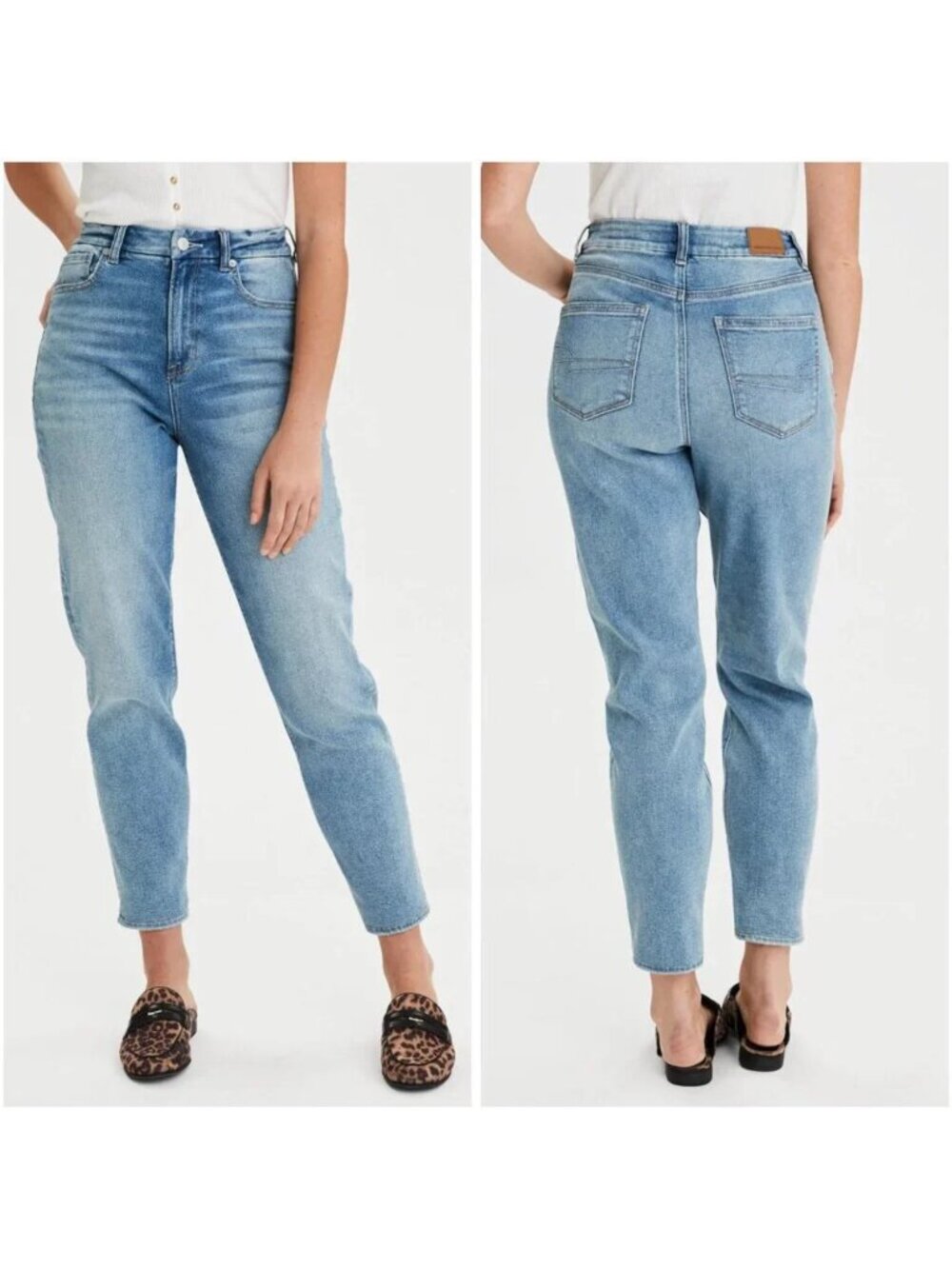 American Eagle Stretch Straight Leg Mom Jeans Medium Wash Denim Tapered Size 4